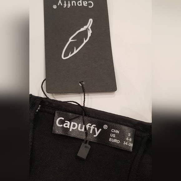 Mini Dress Satin Capuffy Spaghetti Strap BLACK women’s SIZE 4-6 NWT - Picture 3 of 3